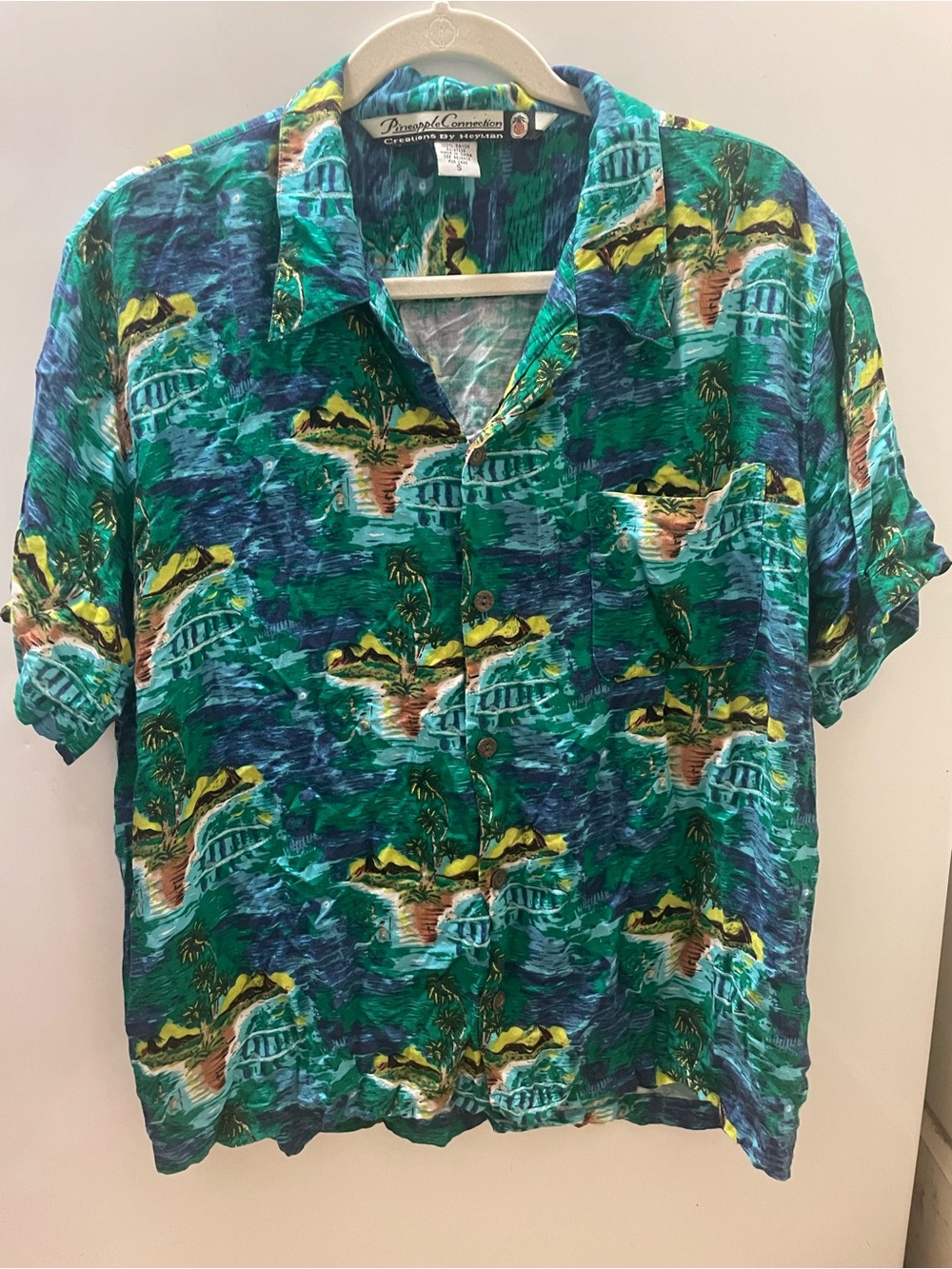 Vintage Pineapple Connection Men’s S Hawaiian Shirt Island Palms Ocean